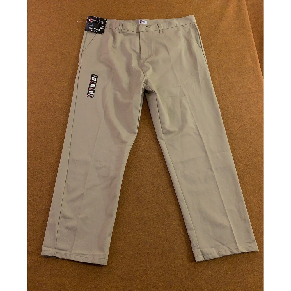 Premium Wear Mens 44/32 Khaki Flat Front School Uniform Pants 8244K NWT